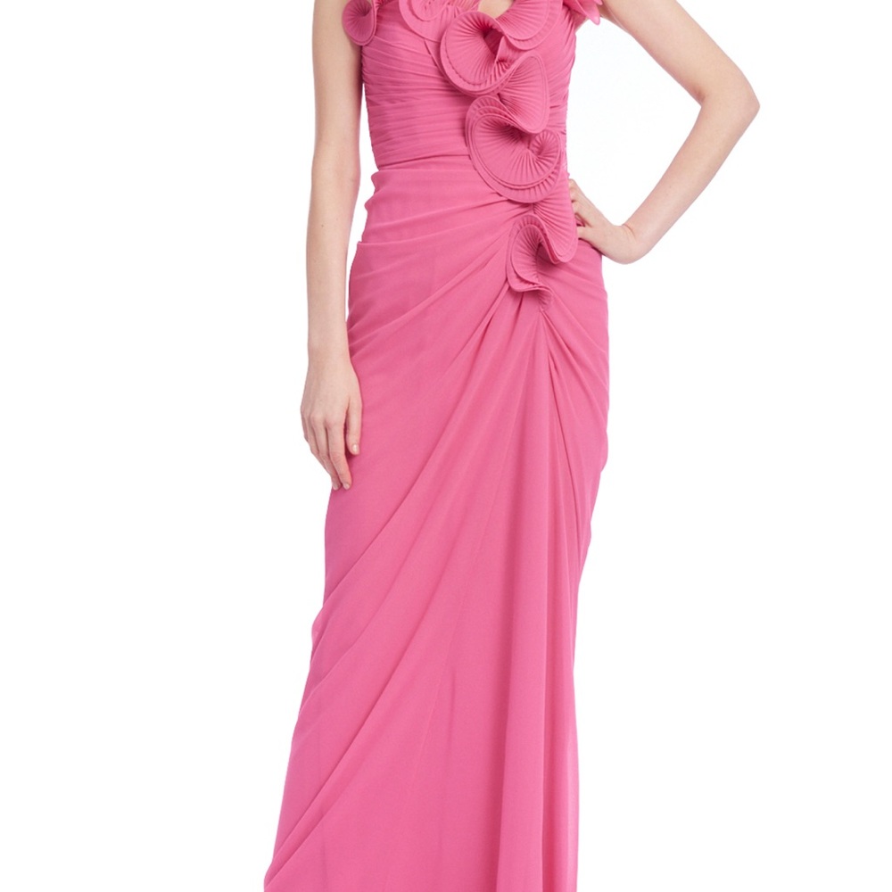 Badgley Mischka Pink Ruffled Gown